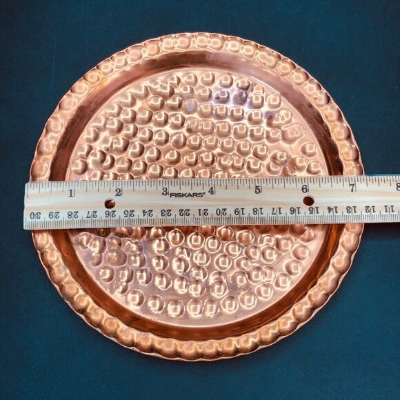 Vintage Hammered Copper Fondue Pot with Lid and Underplate Set MCM Teak Handle - Picture 6 of 10